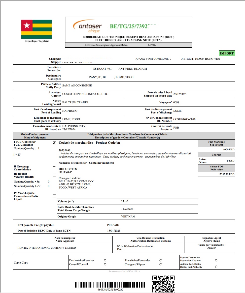 TOGO – CNCA, ECTN Certificate